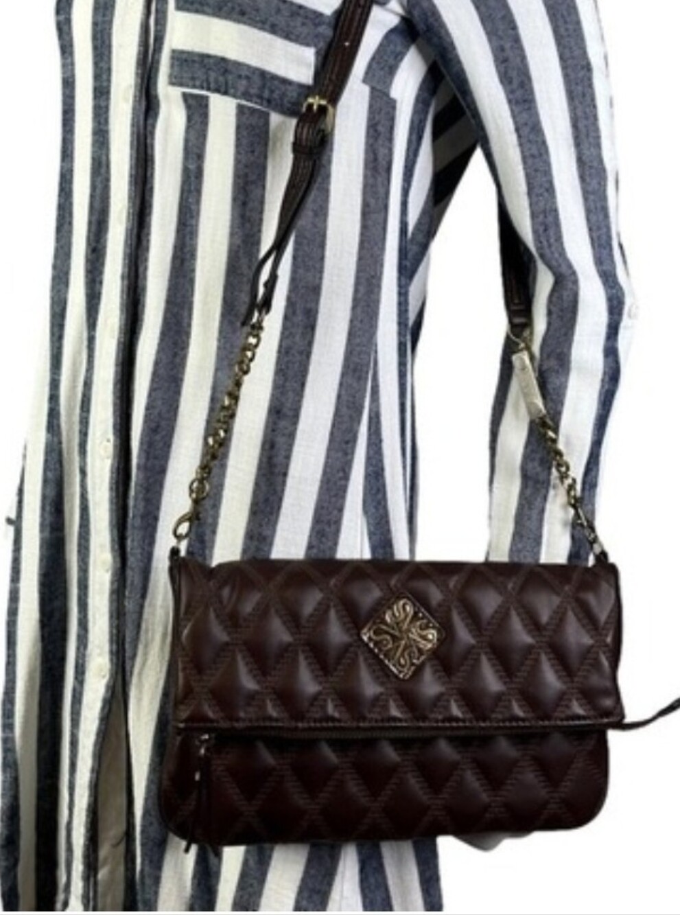Simply Vera Vera Wang Brown Quilted Shoulder Bag with Gold Accent